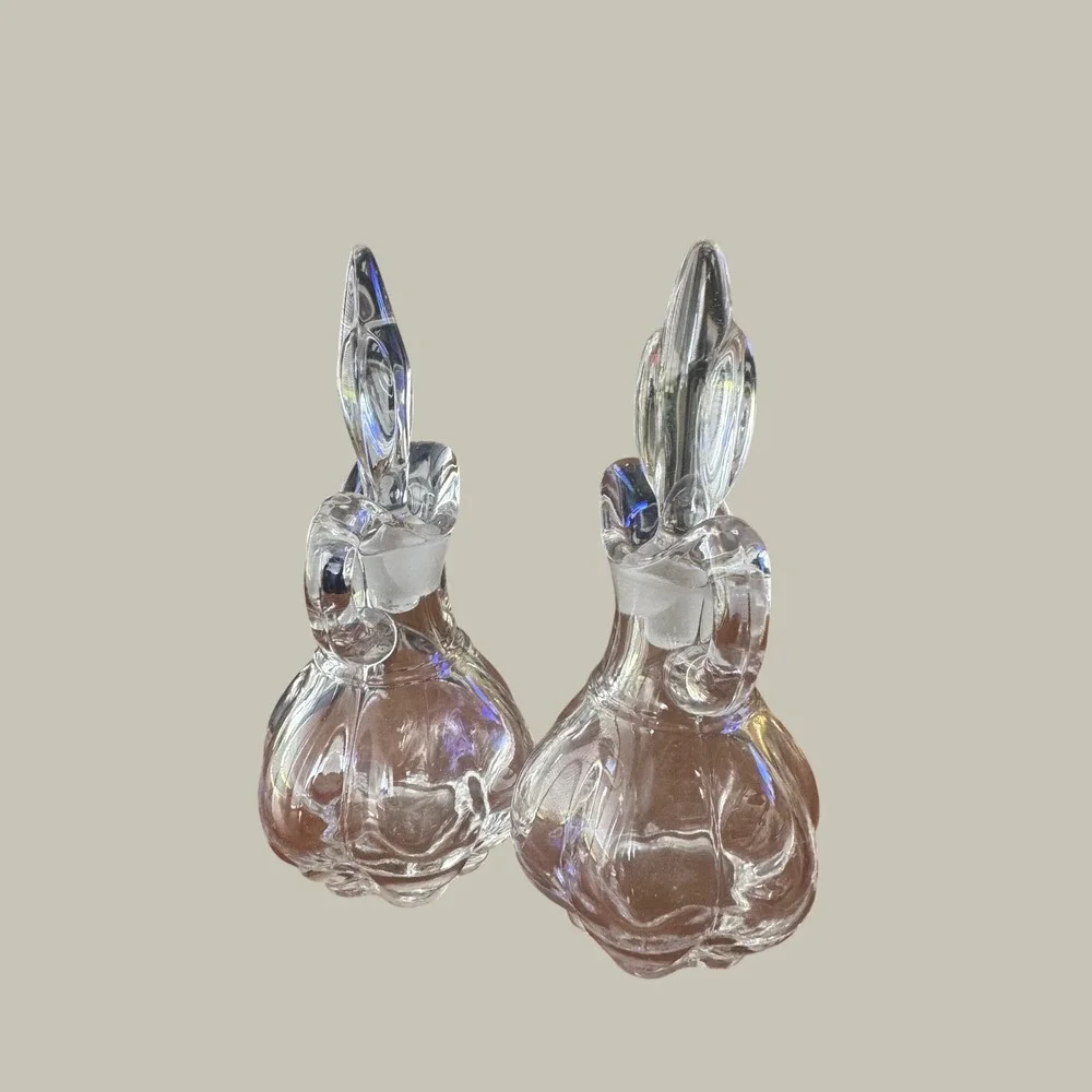Vintage 50s Clear Glass Cruet Set Duncan and Miller with Stoppers 2pc EUC 4